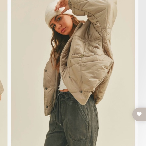 Miou Muse Rowan Cream Cropped Quilted Puffer Jacket 🤎 - Picture 1 of 9